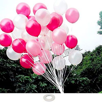AMFIN® (Pack of 25) 10 inch Metallic Balloons Pink, Red and White for Birthday Decoration, Decoration for Weddings, Engagement, Baby Shower, Anniversary Party, Theme - Pink, Red & White