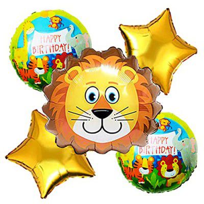 AMFIN® (Pack of 5) Animal Balloons for Birthday Foil Balloon Animals Theme Birthday Decorations Forest Animal Theme Birthday Decoration - Lion