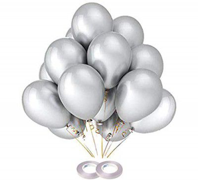 AMFIN (Pack Of 50) Silver Metallic Balloons for Birthday Decoration