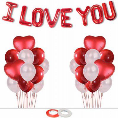 AMFIN Solid Valentines Day Decoration items I Love you Balloons for Decoration kit Decorative Balloons for Birthday Decoration Foil Balloons - Pack of 35 Balloon  (White, Red, Pack of 37)