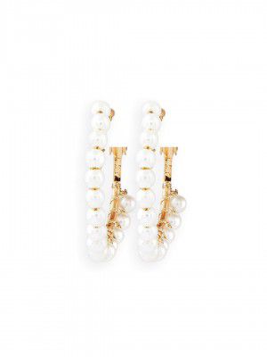 Ami Gold Tone Classy Contemporary Pearl Beaded Hoop Earring For Women-ZPFK19232