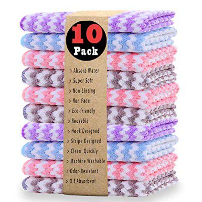 AMITER Kitchen Dish Towels, 100% Cotton Microfiber Kitchen Towels and Dishcloths Set, 10 Pack Dish Cloths for Washing Dishes Dish Rags for Drying Dishes Kitchen Wash Clothes Cleaning Towel