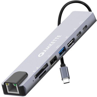 Amkette 8-in-1 Type C Hub/Docking Station with 100W Power Delivery&USB C Data Transfer Multiport Adapter