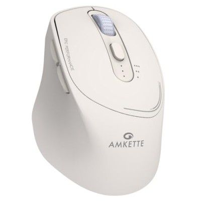 Amkette Hush Pro Epic Rechargeable Wireless Mouse/Bluetooth Mouse | 3 Device Connectivity with Bluetooth and USB 2.4 GHz | 2400 DPI | Silent Switches | Ergonomic Design | Type C Charging | White