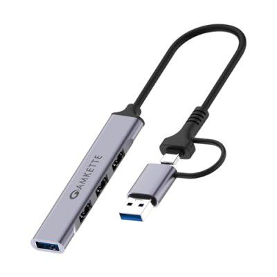 Amkette Type-A+C 4 Port USB Hub 3.0 with 5 Gbps Superspeed Data Transmission