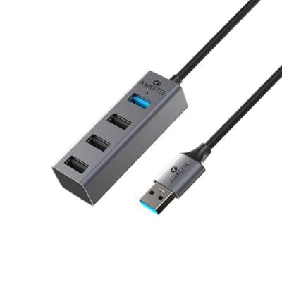 Amkette USB HUB 3.0 for PC/Laptop, 4 Port Included 3.0 Superspeed Port (Grey)