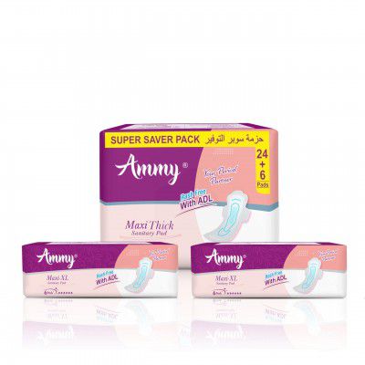 Ammy Super Absorbent Maxi Thick Sanitary Pads - 30 Pcs XXL Size for Heavy Flow & 12 Pcs XL for Medium Flow
