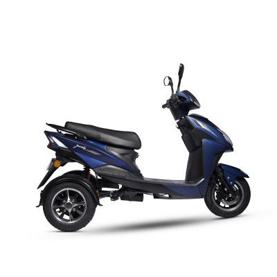 AMO Jaunty 3W Low Speed Electric Scooter Non-RTO 75Km-100Km Range, Blue and Black with Lithium Battery And Portable Charger