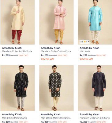 Myntra : UP TO 90% OFF - Amodh By Kisah Kurta For Mens | Starts At Rs.209