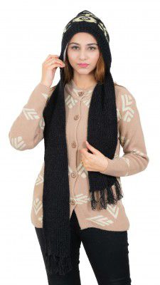AMOLDO Women's Soft Knitted Winter Warm Woolen Cap with Woolen Lovely Muffler|Fur Cap with Muffler