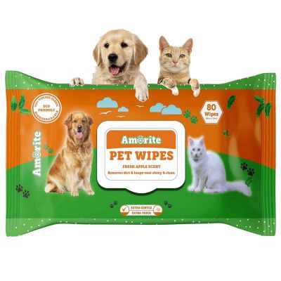 AMORITE Anti-Bacterial 80 Count Pet Wipes with Fresh (Pack of 1)