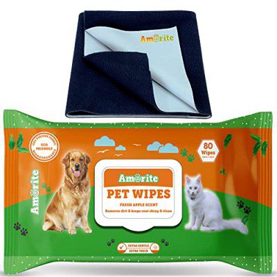 Amorite Reusable & Washable Pet - Pee Pads Dark Blue Color with Pet Wipes Combo
