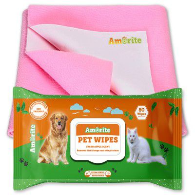 Amorite Reusable Washable Pee Pads-Puppies Washable Dog/Cat Diapers Pink with Pet Wipes Dog, Cat Pet Mat