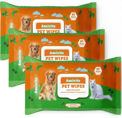 Amorite Wet Pet Wipes With Fresh Apple Fragrance For Dogs And Cats 240 Pcs Pet Ear Eye Wipes (Pack of 3)