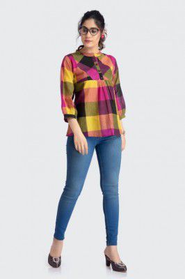 AMRUT VARSHA CREATION  Casual Regular Sleeves Checkered Women Multicolor Top