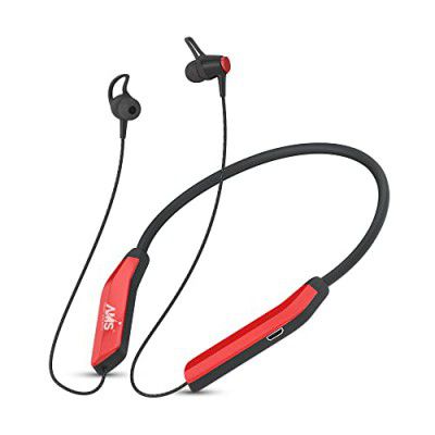 AMS NB-31 in Ear Earphones with 40Hrs Playback, Bluetooth 5.0 Wireless Headphones with mic, Deep Bass Neckband, IPX5 Water Resistance,Magnetic Earbuds, Fast Charging | Red