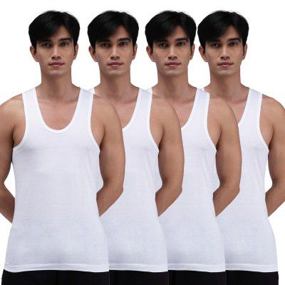 Amul Comfy Men Cotton Solid White Sleeveless Vest Combo Pack