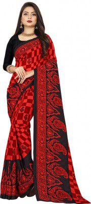 Anand Sarees aPaisley, Checkered Daily Wear Georgette Saree (Red, Black)