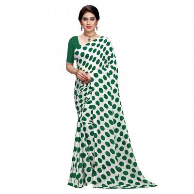ANAND Sarees Printed Polka Dot Georgette Saree with Blouse Piece