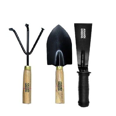 Anandi Green's Metal Agriculture Garden Spectacular Heavy Duty Wooden Handle Gardening Tools Set for Garden (KHURPEE 2 INCH/Trowel Big/Hand Cultivator)