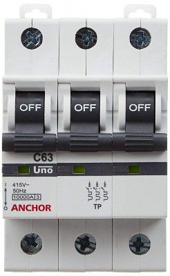 Anchor by Panasonic 98032 UNO Series 63 Ampere TP C Curve MCB,(White, Pack of 2)