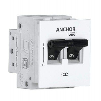 Anchor by Panasonic 98079 UNO Mini Modular 25 Ampere Dual Pole C Curve MCB, (Pack of 2)