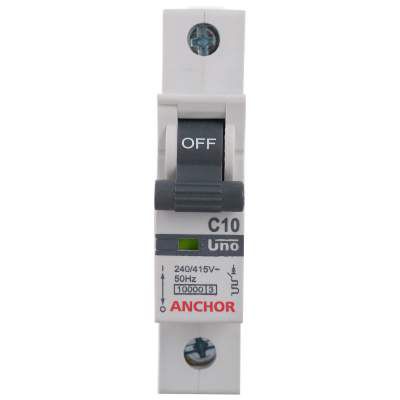 Anchor by Panasonic Polycarbonate 98002 1 Pole UNO Series MCB, 10 A
