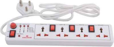 Anchor By Panasonic Spike Guard- 4 Universal Socket Shutter with Individual Switch 4 Socket Extension Boards (White)
