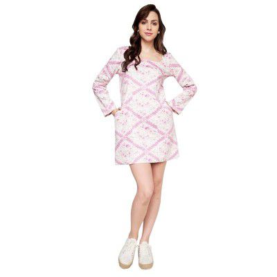 AND Floral Polyester Square Neck Womens Mini Dress