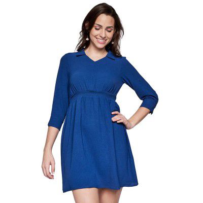 AND Solid Y Neck Polyester Women's Maxi Dress