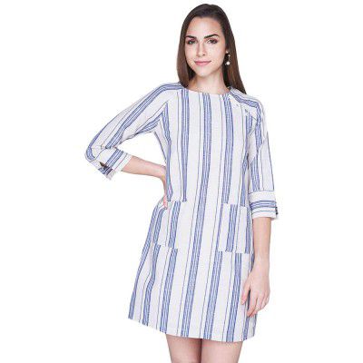 AND Womens A Line Fit Round Neck Stripe Shift Dress