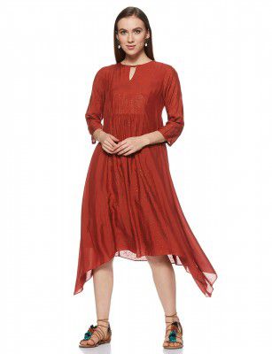 AND Womens Key Hole Neck Printed Asymmetrical Dress