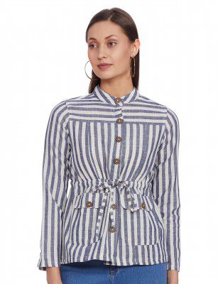 AND Womens Mandarin Collar Striped Jacket