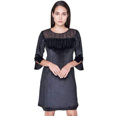 AND Womens Round Neck Sequined Shift Dress