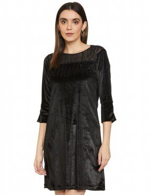 AND Womens Round Neck Sequined Shift Dress