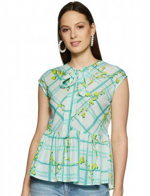 AND Womens Tie Up Neck Printed Top