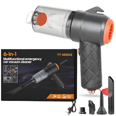 andrew james 6-in-1 Portable Mini Car Vacuum Cleaner with Blower, Window Breaker & Seat Belt Cutter