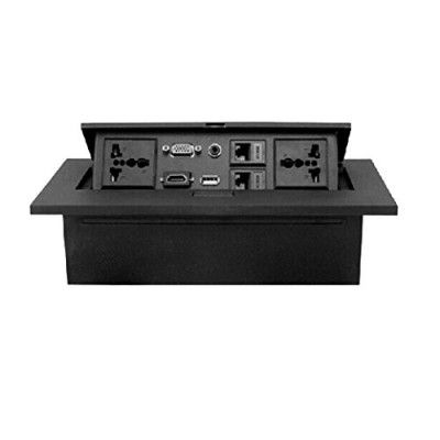 ANDTRONICS Hydraulic Pop Up Box/Cable Cubby with HDMI, Audio, LAN, USB & Power Ports - Black (CABCUBHDMI-B)
