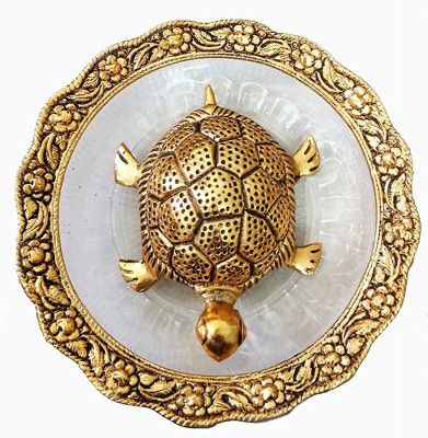 Anee the world Metal Feng Shui Tortoise / Kachua / Turtle On Plate Showpiece 
