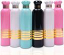AneriDEALS Crystal Clear Water Bottle for Fridge, (Pack of 6, Red, Steel)...