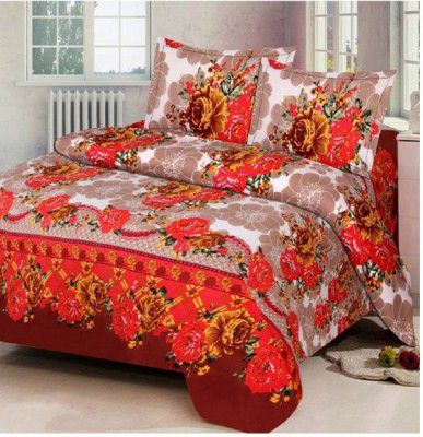 Angel Homes 144 TC Cotton Double Floral Flat Bedsheet  (Pack of 1, Red)