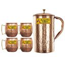 Angelic Copper Handmade Jug with Cup Set, Set of 4, Brown...
