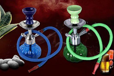 Angelic Green & Blue 24 cm Metal Table Hookah Set of 2