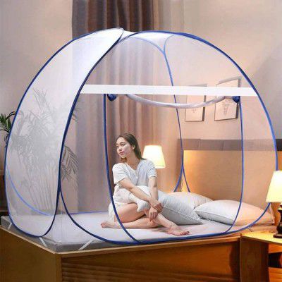 ANIRUDHA Polyester Adults Blue Mosquito Net Double Bed Nets for Size King Foldable Child Mosquitoes with Adults Maskito Net Mosquito/Machhardani with Saviours (200 * 200 * 145 cm) (Blue) Mosquito Net 