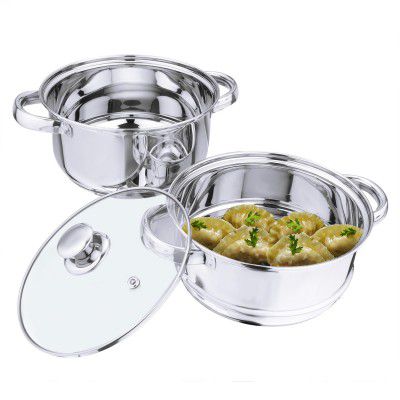 Anjali FS2T Fiesta 2-Tier Stainless Steel Food Steamer with Glass Lid