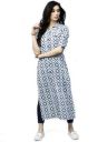 AnjuShree Choice Women Stitched Straight White Blue Printed Cotton Kurti...