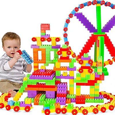 Ankirant 92+ Pcs Plastic Building Blocks with Wheel Educational Learning Kids Toys / Brain Game / Train Bricks (Multicolor)