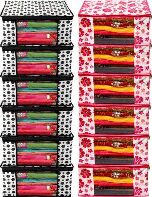 Ankit International Saree Cover High-Quality Trendy Storage Bag For Wardrobe Organizer Big in size Floral and Dot Printed Pack of 12  (Pink, White, Black)