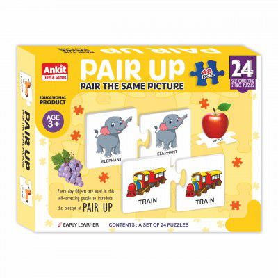 Ankit Toys & Games Pair Up Educational Puzzle for Kids – 24 Self-Correcting 2-Piece Set – Picture Matching Game