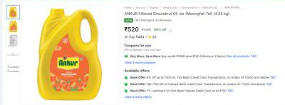 ANKUR Filtered Groundnut Oil Jar (Moongfali Tel) (4.35 kg)
